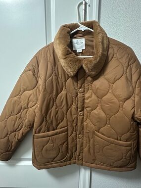 aerie OFFLINE Quilted Jacket with Faux Fur Collar - Camel